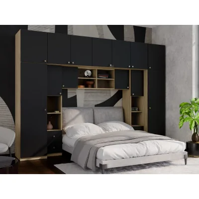 Zabudowa sypialni 394x225 cm dąb olejowany czarny onyx – Sena | eMeblast