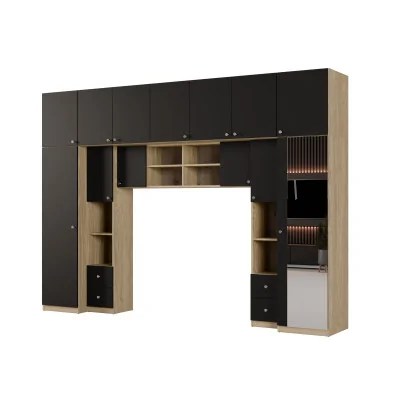 Zabudowa sypialni 394x225 cm lustro dąb olejowany czarny onyx – Sena | eMeblast