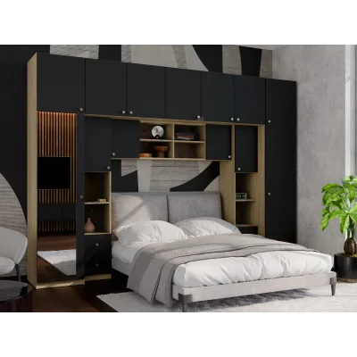 Zabudowa sypialni 394x225 cm lustro dąb olejowany czarny onyx – Sena | eMeblast