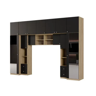 Zabudowa sypialni 394x225 cm 2 lustra dąb olejowany czarny onyx – Sena | eMeblast