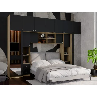Zabudowa sypialni 394x225 cm 2 lustra dąb olejowany czarny onyx – Sena | eMeblast
