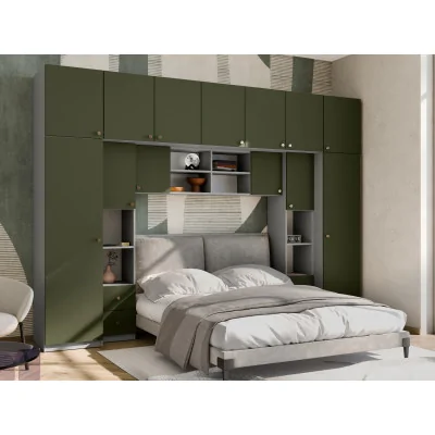 Zabudowa sypialni 394x225 cm szary pallad zielony oliwkowy – Sena | eMeblast