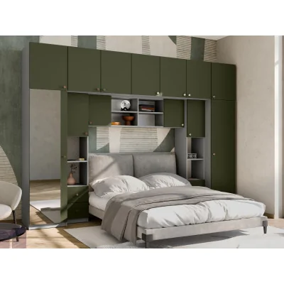 Zabudowa sypialni 394x225 cm lustro szary pallad zielony oliwkowy – Sena | eMeblast