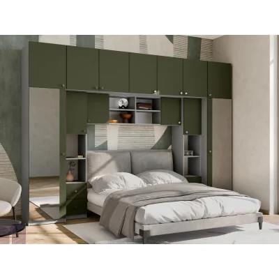 Zabudowa sypialni 394x225 cm 2 lustra szary pallad zielony oliwkowy – Sena | eMeblast
