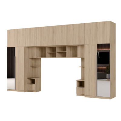 Zabudowa do sypialni 394x225 cm z szafą Tip-On Sonoma jasna 2 lustra – Jula