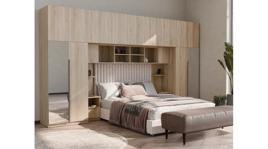 Zabudowa sypialni 394x225 cm Sonoma jasna 2 lustra Tip-On – Jula | eMeblast