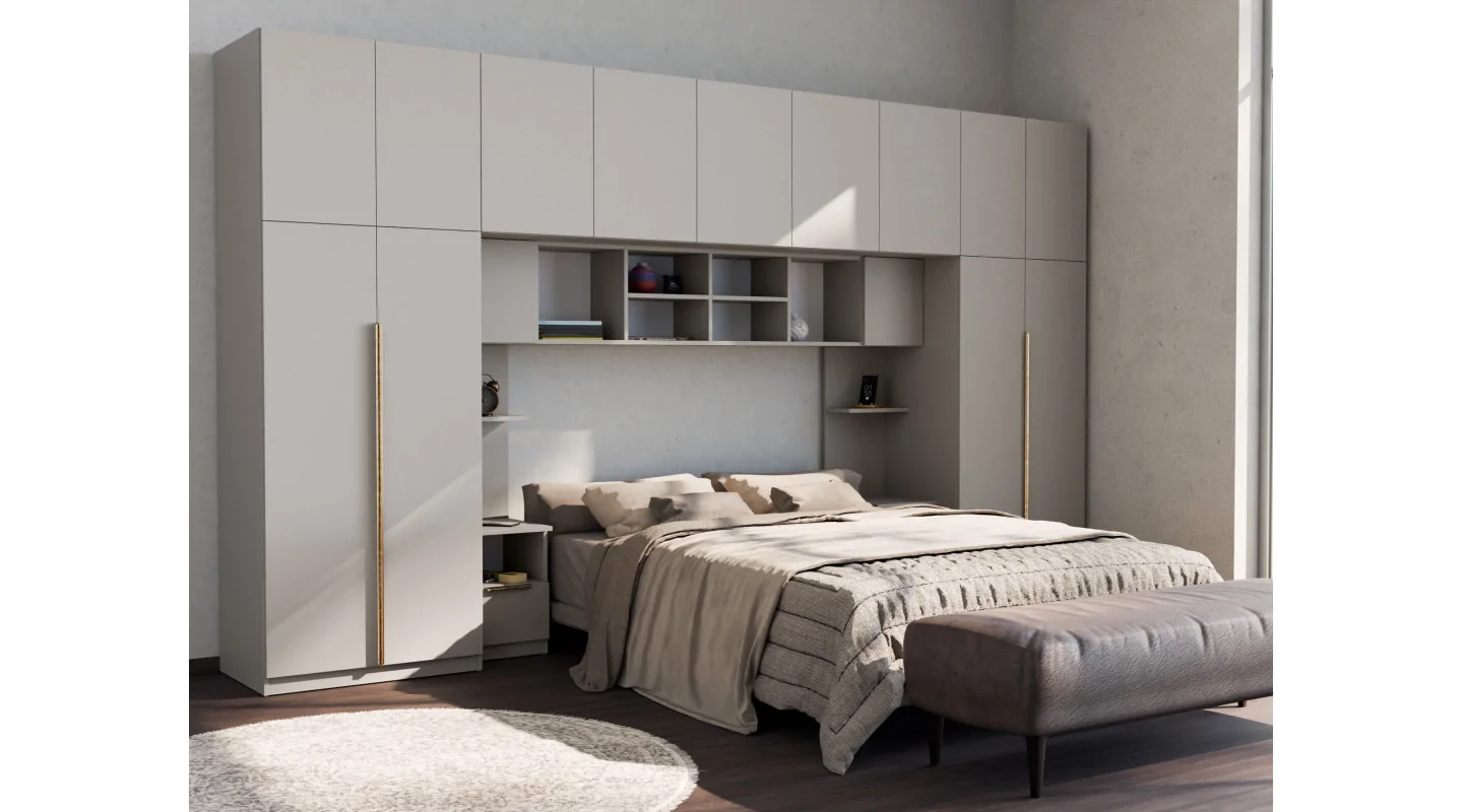 Zabudowa sypialni 394x225 cm kaszmirowy beż dąb Halifax Tip-On – Jula | eMeblast