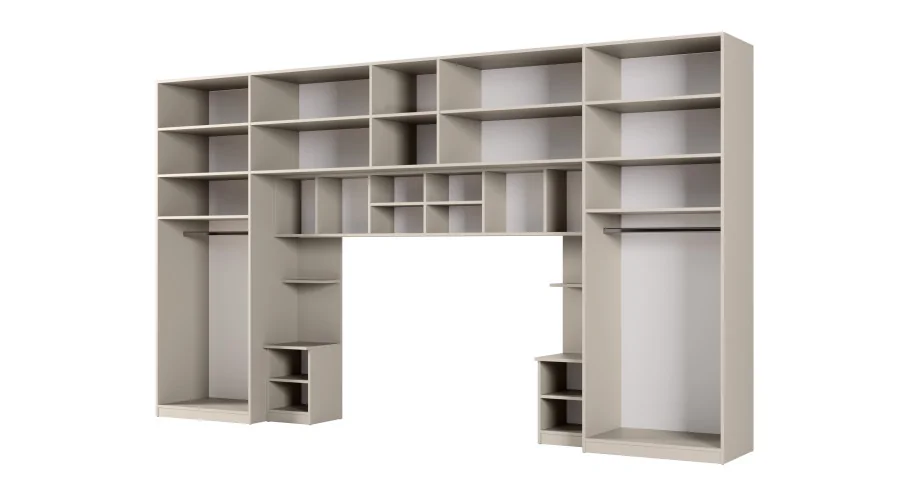 Zabudowa sypialni 394x225 cm kaszmirowy beż lustro Tip-On – Jula | eMeblast
