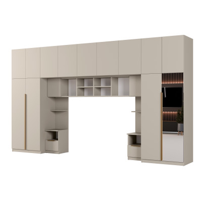 Zabudowa do sypialni 394x225 cm z szafą Tip-On kaszmirowy beż lustro – Jula