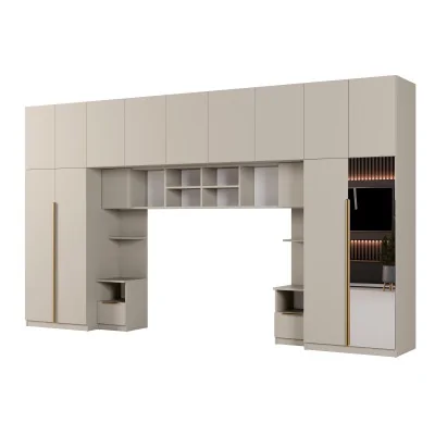 Zabudowa sypialni 394x225 cm kaszmirowy beż lustro Tip-On – Jula | eMeblast