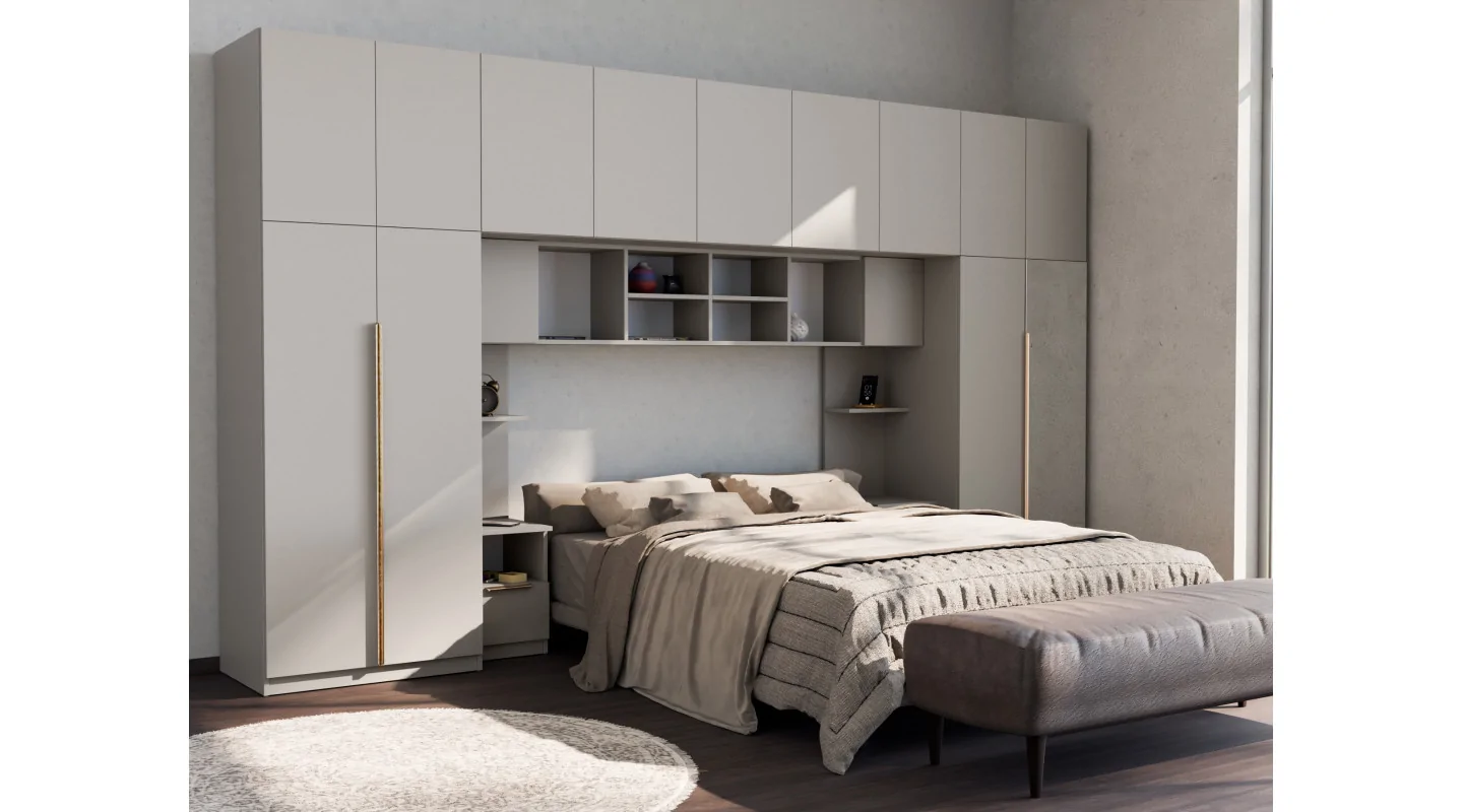 Zabudowa sypialni 394x225 cm kaszmirowy beż lustro Tip-On – Jula | eMeblast