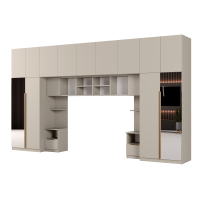 Zabudowa do sypialni 394x225 cm z szafą Tip-On kaszmirowy beż 2 lustra – Jula