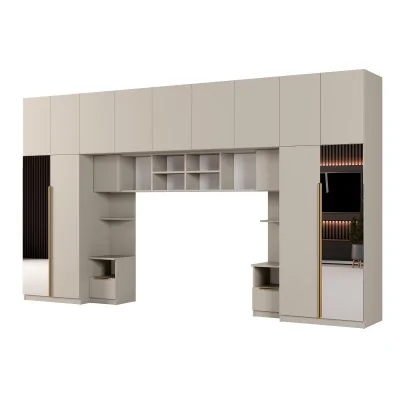 Zabudowa sypialni 394x225 cm kaszmirowy beż 2 lustra Tip-On – Jula | eMeblast