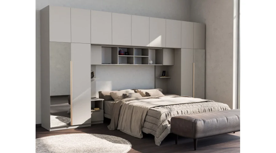 Zabudowa sypialni 394x225 cm kaszmirowy beż 2 lustra Tip-On – Jula | eMeblast