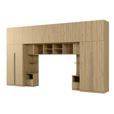 Zabudowa do sypialni 394x225 cm z szafą Tip-On dąb Carpenter Whisky – Jula