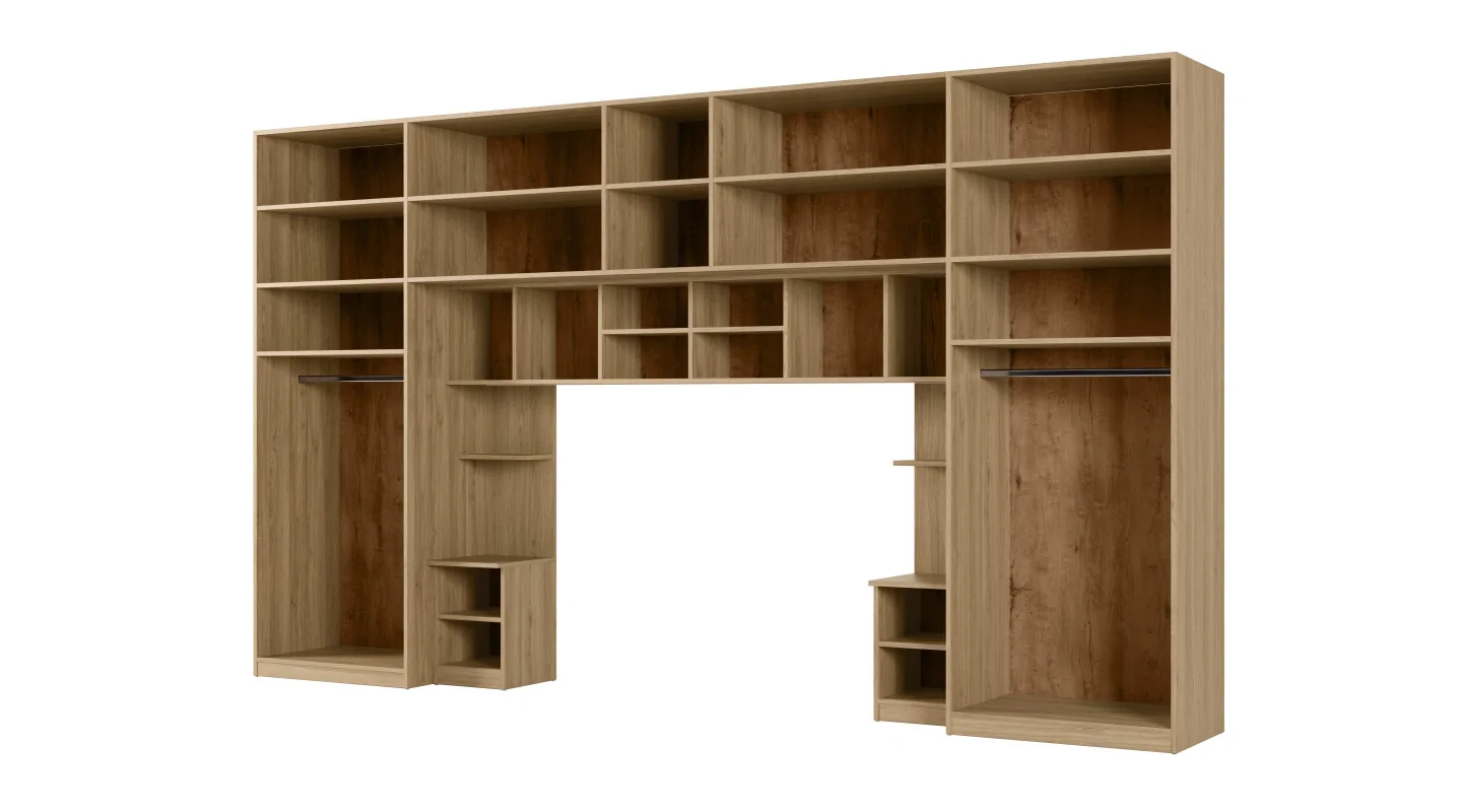 Zabudowa sypialni 394x225 cm dąb Carpenter Whisky lustro Tip-On – Jula | eMeblast