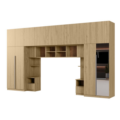Zabudowa do sypialni 394x225 cm z szafą Tip-On dąb Carpenter Whisky lustro – Jula