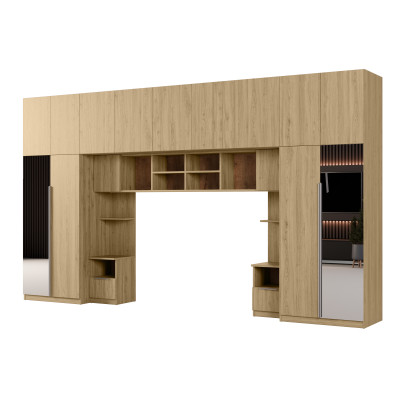 Zabudowa do sypialni 394x225 cm z szafą Tip-On dąb Carpenter Whisky 2 lustra – Jula