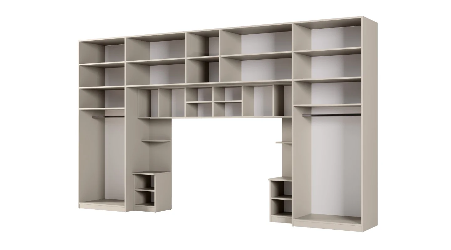 Zabudowa sypialni 394x225 cm kaszmirowy beż dąb Halifax 2 lustra Tip-On – Jula | eMeblast