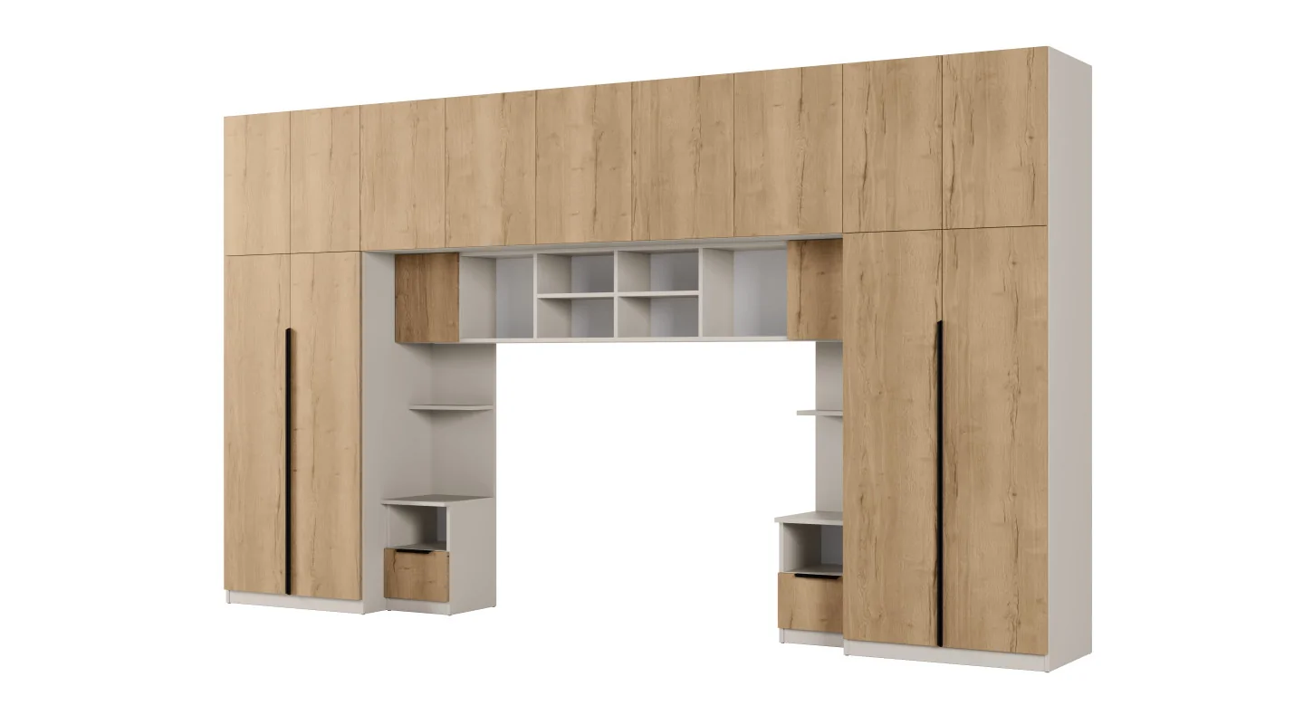 Zabudowa sypialni 394x225 cm kaszmirowy beż dąb Halifax 2 lustra Tip-On – Jula | eMeblast