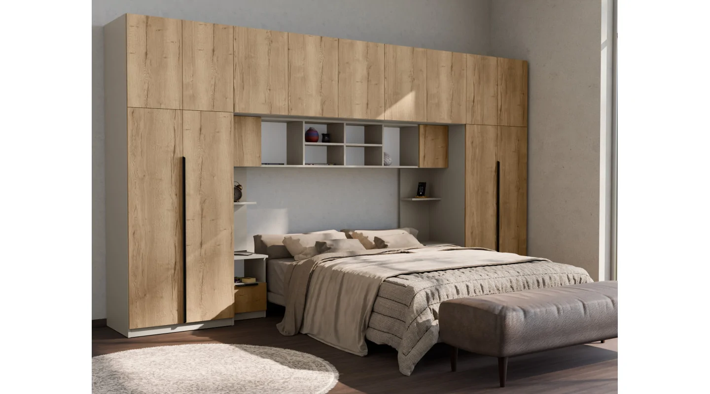 Zabudowa sypialni 394x225 cm kaszmirowy beż dąb Halifax 2 lustra Tip-On – Jula | eMeblast