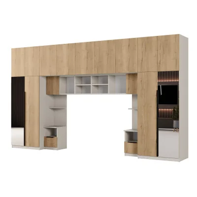 Zabudowa sypialni 394x225 cm kaszmirowy beż dąb Halifax 2 lustra Tip-On – Jula | eMeblast