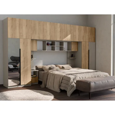 Zabudowa sypialni 394x225 cm kaszmirowy beż dąb Halifax 2 lustra Tip-On – Jula | eMeblast