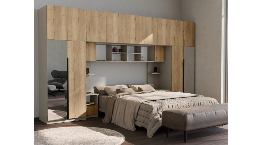 Zabudowa sypialni 394x225 cm kaszmirowy beż dąb Halifax 2 lustra Tip-On – Jula | eMeblast