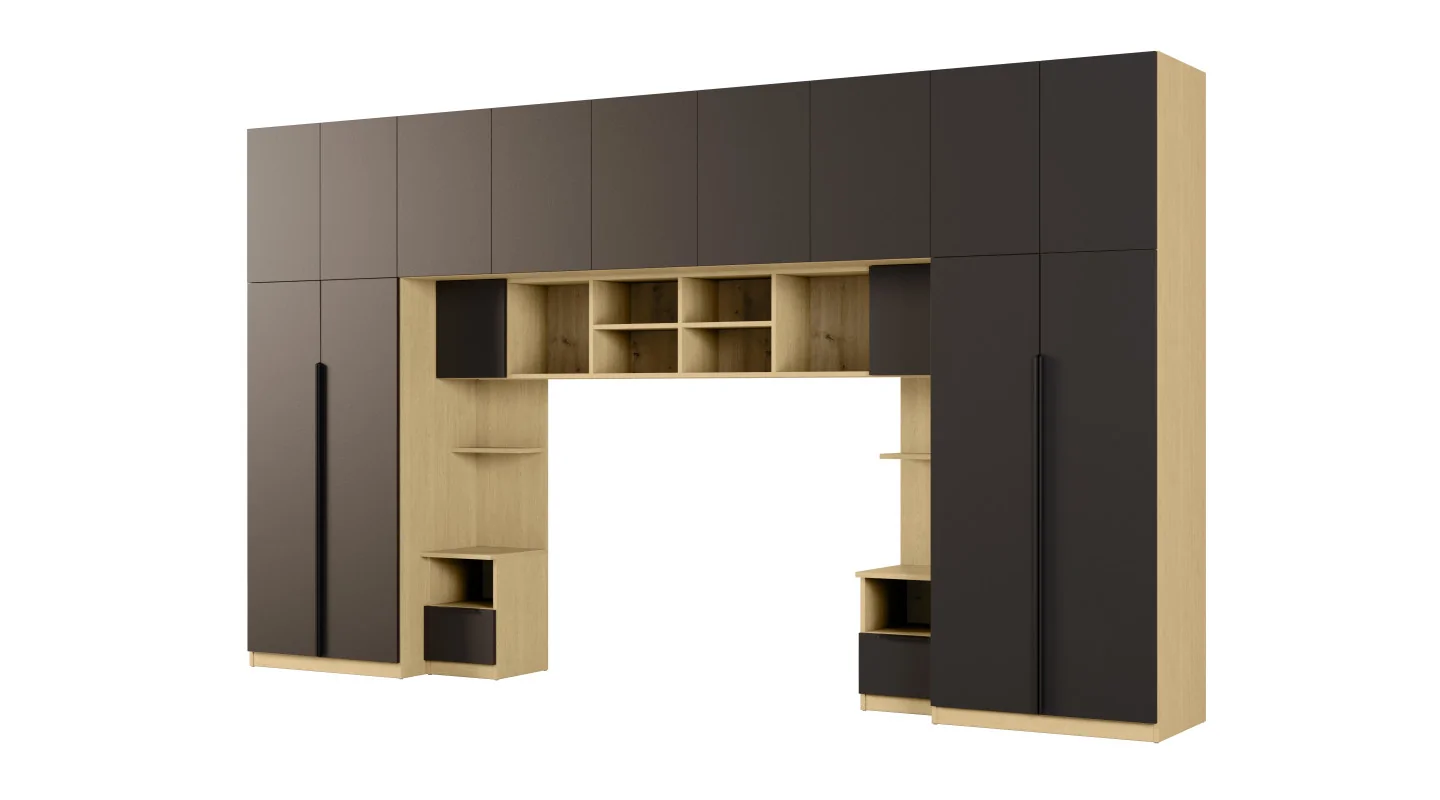 Zabudowa sypialni 394x225 cm dąb Baltic Dune czarny onyx Tip-On – Jula | eMeblast