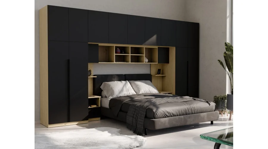 Zabudowa sypialni 394x225 cm dąb Baltic Dune czarny onyx Tip-On – Jula | eMeblast