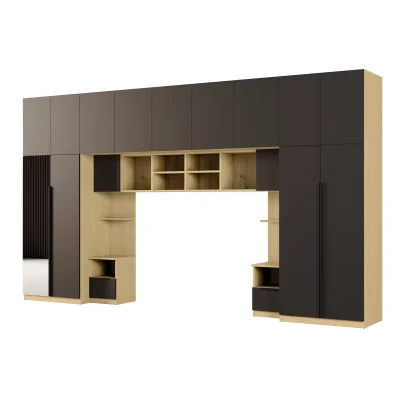 Zabudowa sypialni 394x225 cm dąb Baltic Dune czarny onyx lustro Tip-On – Jula | eMeblast