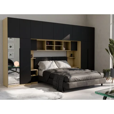 Zabudowa sypialni 394x225 cm dąb Baltic Dune czarny onyx lustro Tip-On – Jula | eMeblast