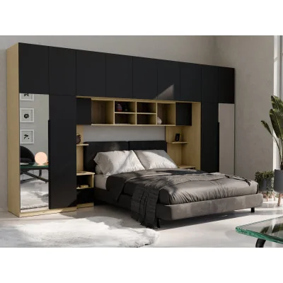 Zabudowa sypialni 394x225 cm dąb Baltic Dune czarny onyx 2 lustra Tip-On – Jula | eMeblast