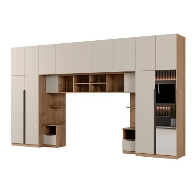 Zabudowa sypialni 394x225 cm dąb Lancelot kaszmirowy beż lustro Tip-On – Jula | eMeblast