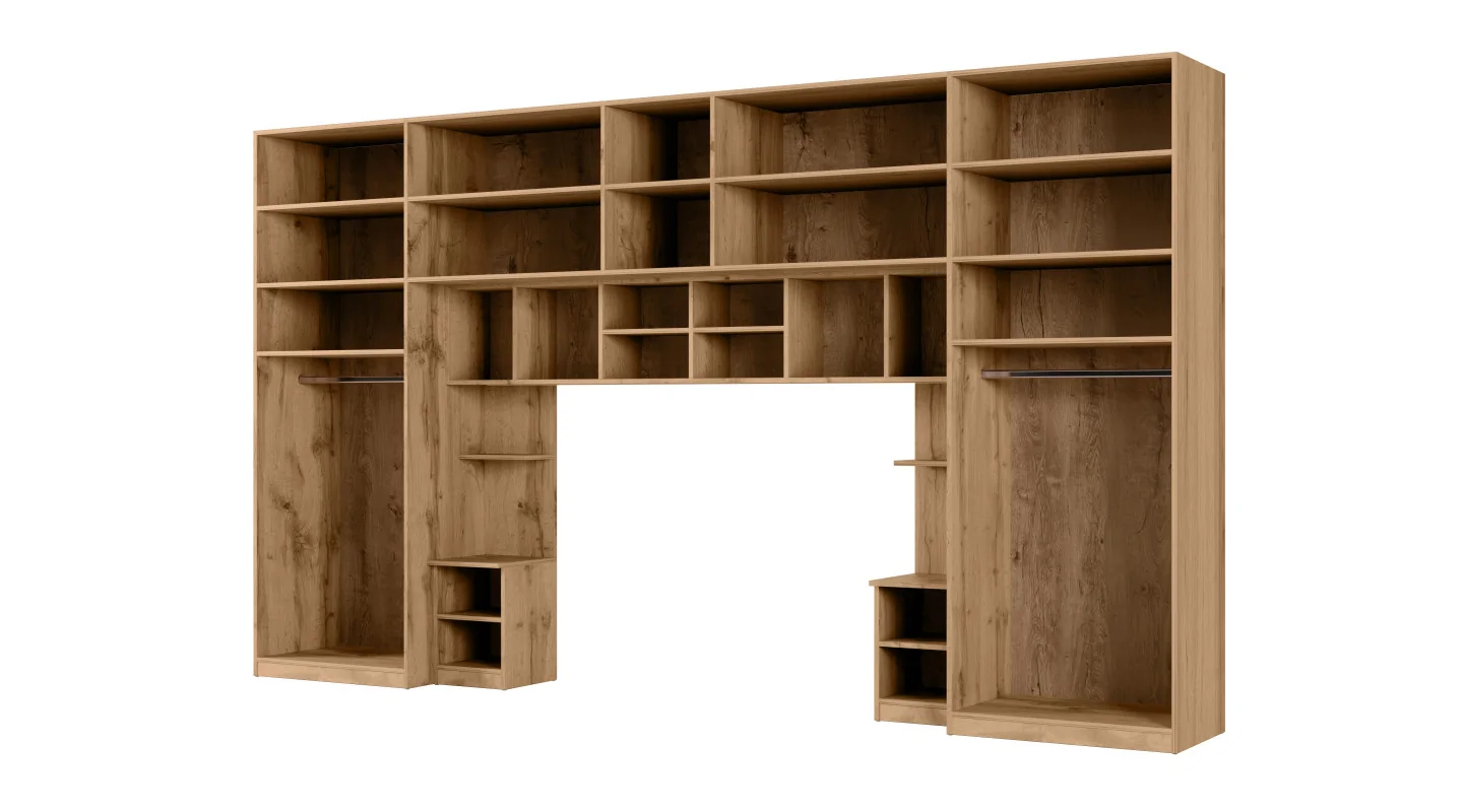 Zabudowa sypialni 394x225 cm dąb Wotan piasek pustyni lustro Tip-On – Jula | eMeblast