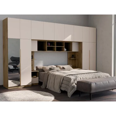 Zabudowa sypialni 394x225 cm dąb Wotan piasek pustyni lustro Tip-On – Jula | eMeblast