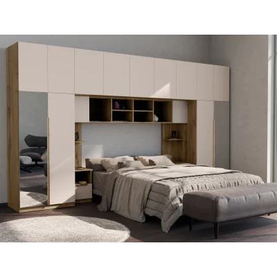 Zabudowa sypialni 394x225 cm dąb Wotan piasek pustyni 2 lustra Tip-On – Jula | eMeblast