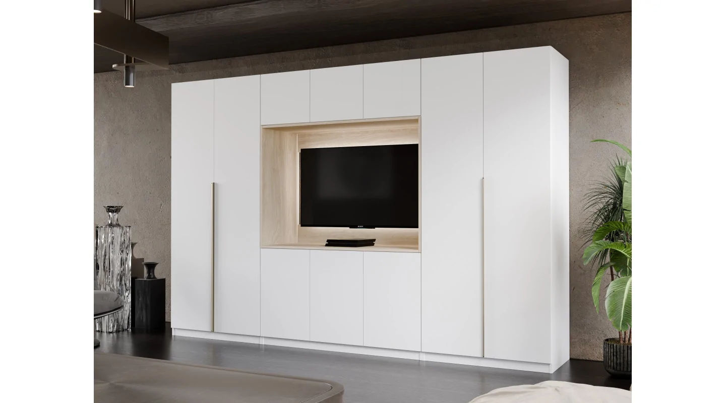Meblościanka z wnęką pod telewizor 315×210 cm Śnieżna Biel - VISION