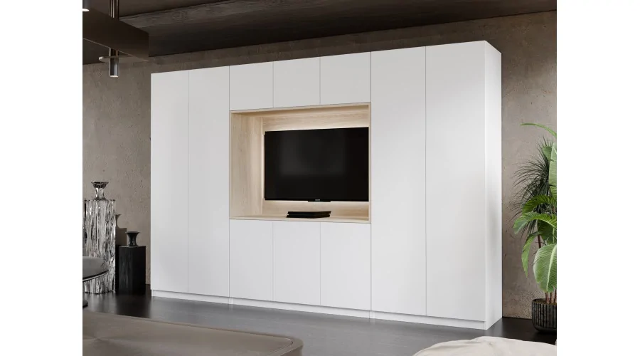 Meblościanka z wnęką pod telewizor 315×210 cm Śnieżna Biel - VISION