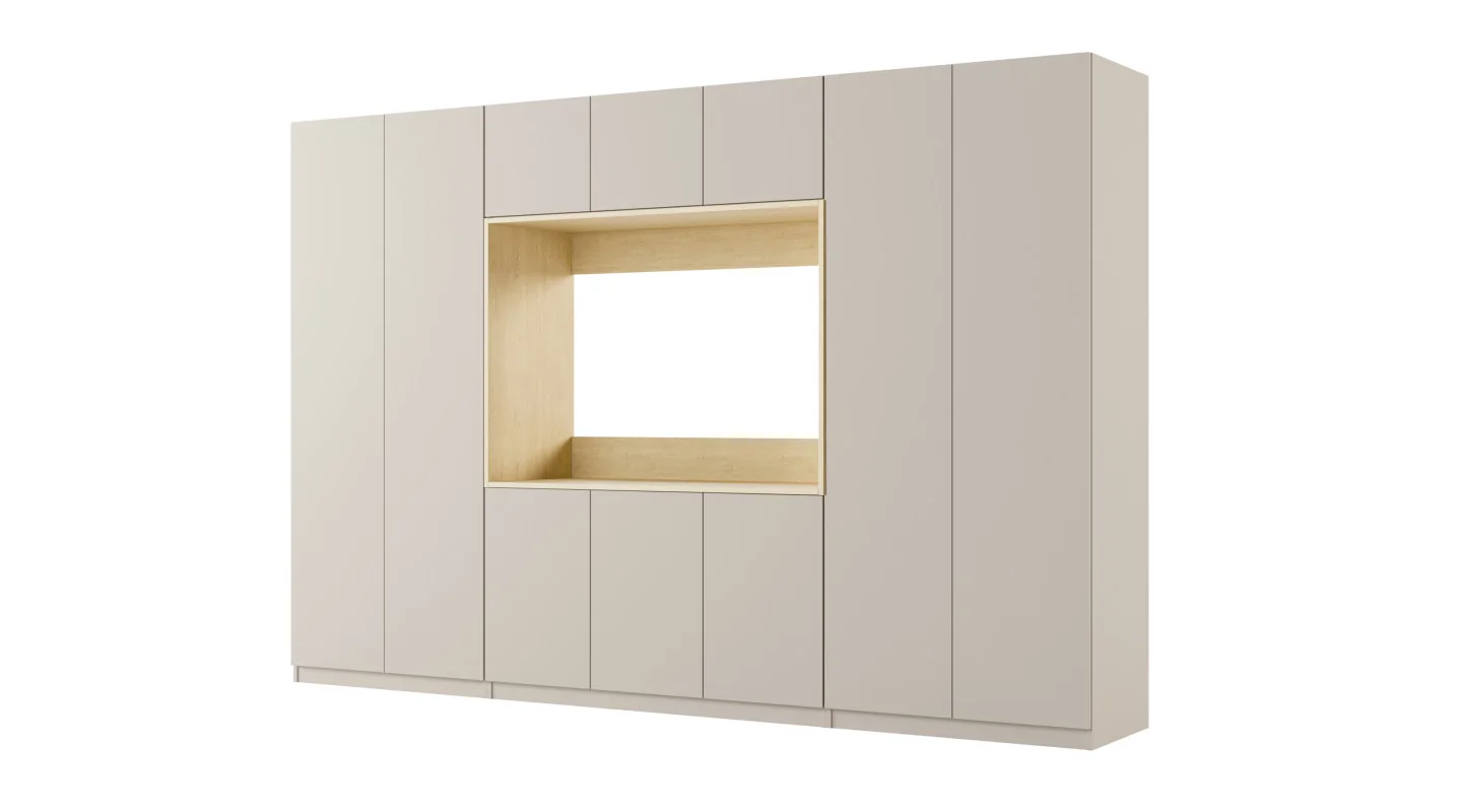 Meblościanka z wnęką pod telewizor 315×210 cm Kaszmirowy Beż - VISION Meblościanka z wnęką pod telewizor 315×210 cm Kaszmirowy Beż - VISION