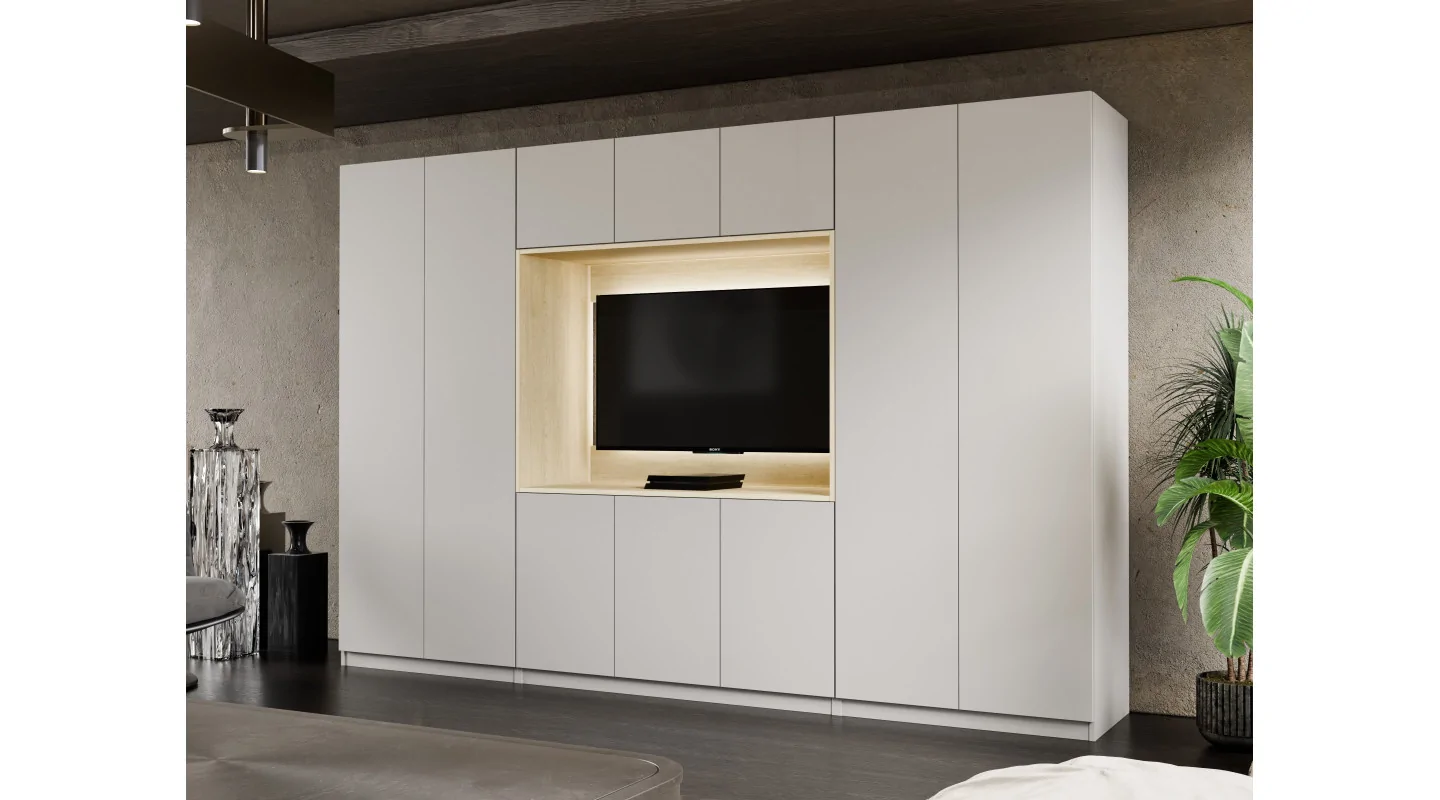 Meblościanka z wnęką pod telewizor 315×210 cm Kaszmirowy Beż - VISION Meblościanka z wnęką pod telewizor 315×210 cm Kaszmirowy Beż - VISION