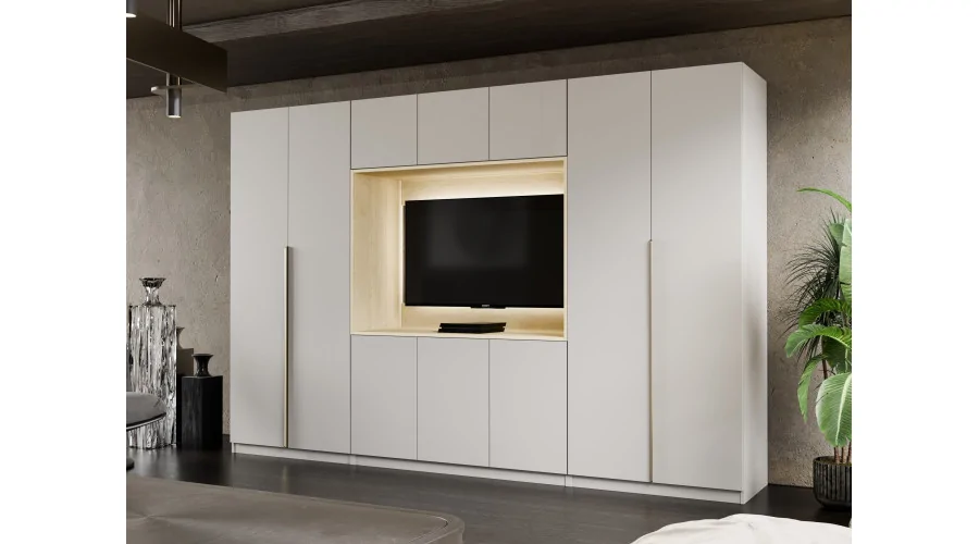 Meblościanka z wnęką pod telewizor 315×210 cm Kaszmirowy Beż - VISION Meblościanka z wnęką pod telewizor 315×210 cm Kaszmirowy Beż - VISION