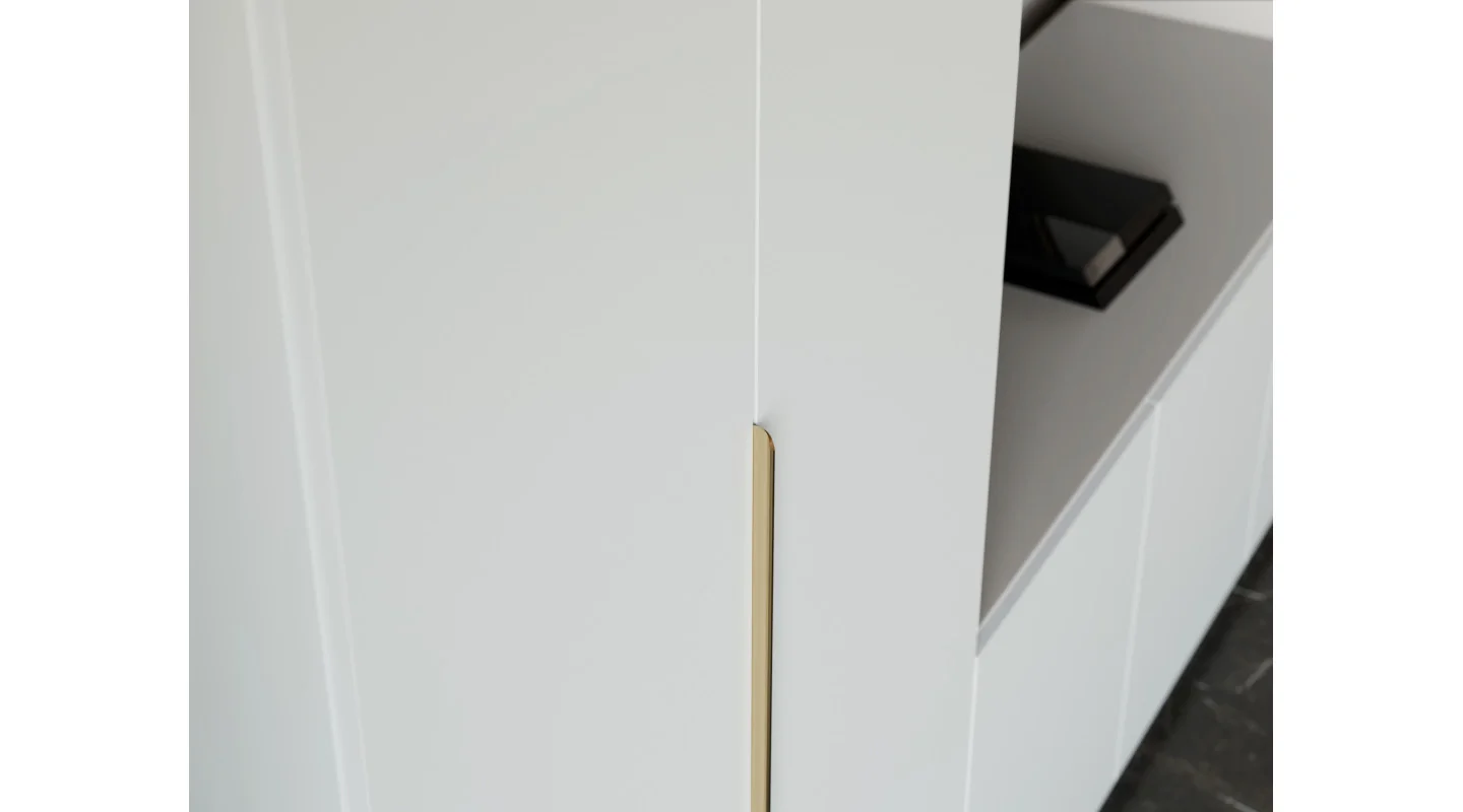 Przestronna meblościanka pod telewizor 365×240 cm Śnieżna Biel Szary New York - INFINITY Przestronna meblościanka pod telewizor 365×240 cm Śnieżna Biel Szary New York - INFINITY