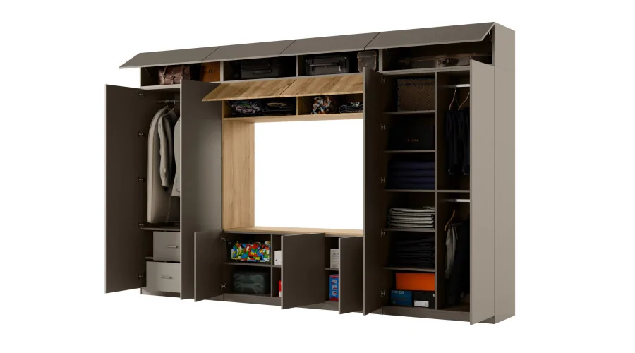 Przestronna meblościanka pod telewizor 365×240 cm Kalahari Dąb Carpenter Whisky - INFINITY