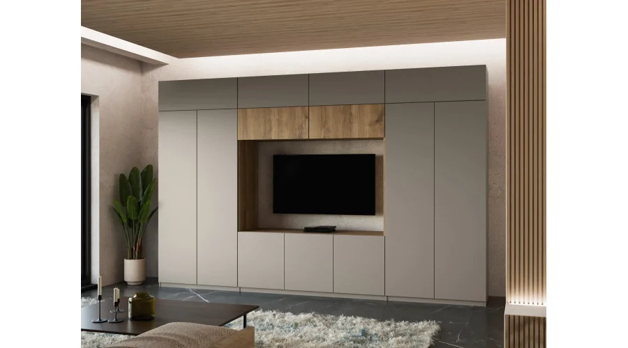 Przestronna meblościanka pod telewizor 365×240 cm Kalahari Dąb Carpenter Whisky - INFINITY