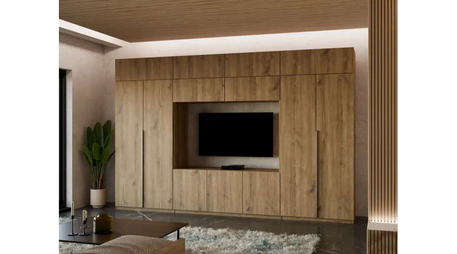 Przestronna meblościanka pod telewizor 365×240 cm Dąb Carpenter Whisky - INFINITY