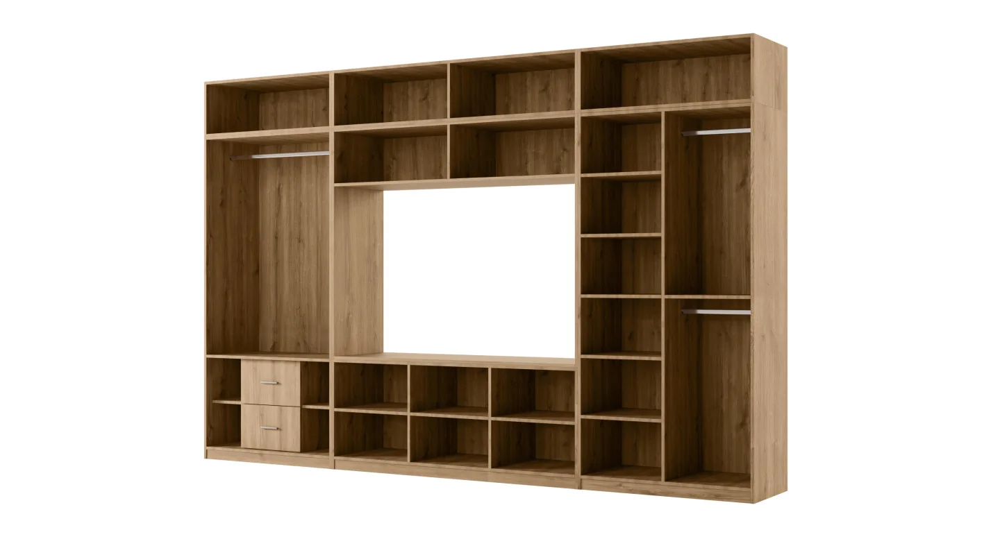 Przestronna meblościanka pod telewizor 365×240 cm Dąb Carpenter Whisky - INFINITY
