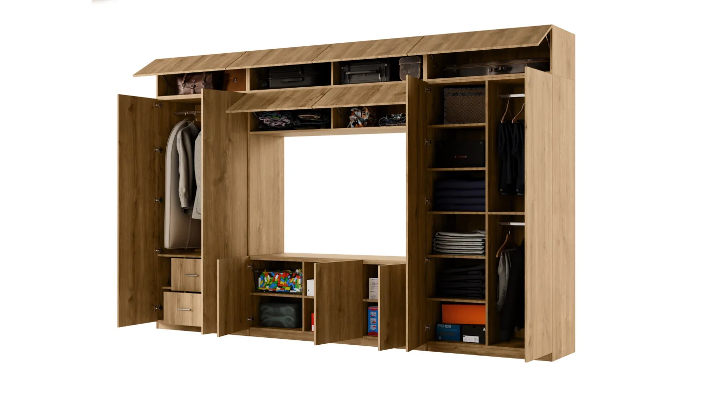 Przestronna meblościanka pod telewizor 365×240 cm Dąb Carpenter Whisky - INFINITY