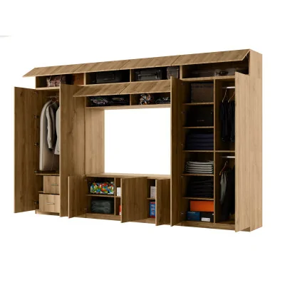 Przestronna meblościanka pod telewizor 365×240 cm Dąb Carpenter Whisky - INFINITY