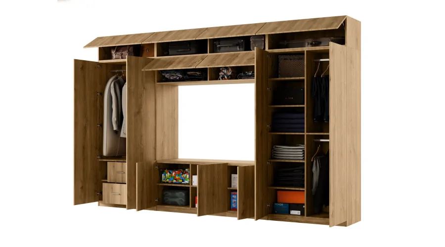 Przestronna meblościanka pod telewizor 365×240 cm Dąb Carpenter Whisky - INFINITY
